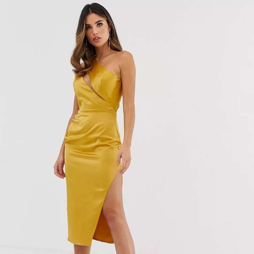 satin midi dress with spliced bodice